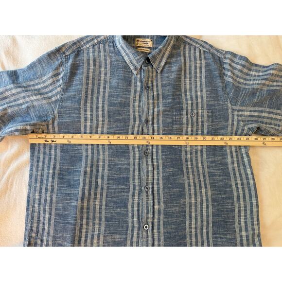 Weatherproof Vintage Mens Linen Short Sleeve Shirt XXL Blue White Stripe - Picture 5 of 9